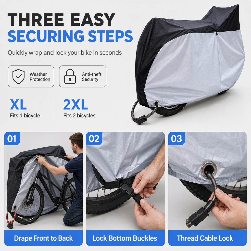 📢📢50% OFF !! ⏰Waterproof Bike Cover for 1–2 Bikes – Windproof Outdoor Protection 🚲