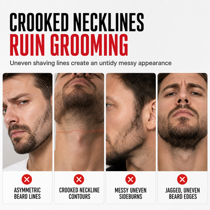 Red 4-Piece Beard Shaping Tool and Hair Styling Comb Set with Neckline Hair Trimming