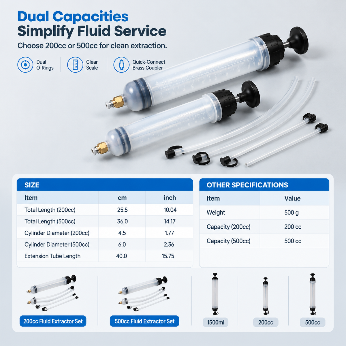 Manual Fluid Extractor and Filling Syringe Pump Automotive Hand Transfer Tool for Brake Fluid and Oil