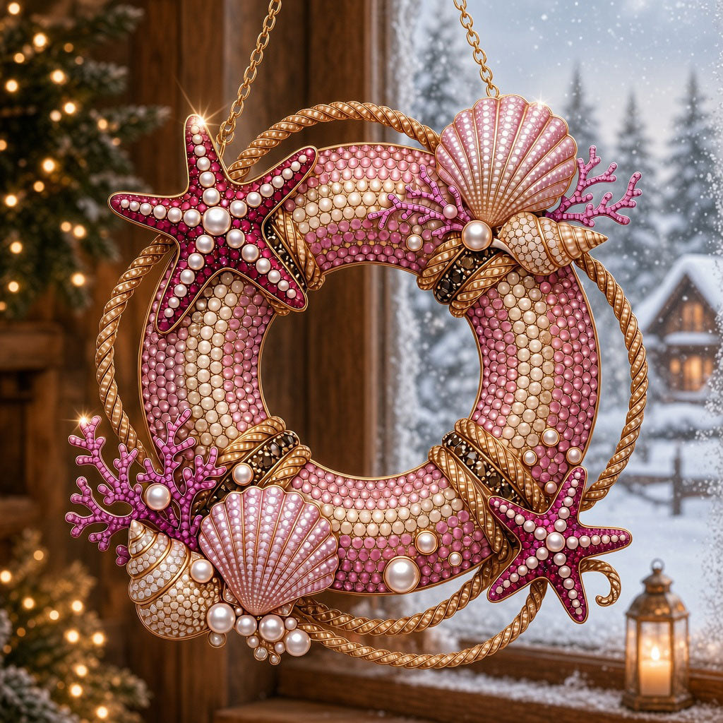 Pink Seashell Life Ring Diamond Art Hanging Ornament Kit