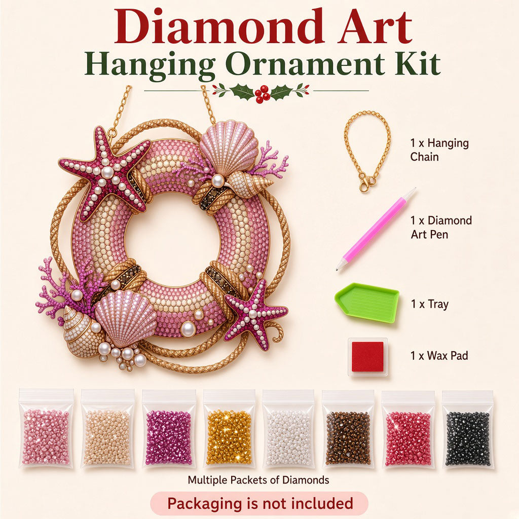 Pink Seashell Life Ring Diamond Art Hanging Ornament Kit