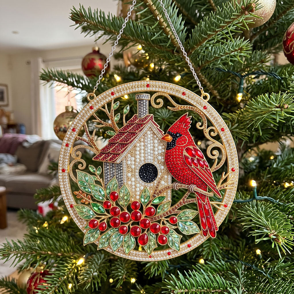 Christmas Cardinal Birdhouse Diamond Art Hanging Ornament Kit